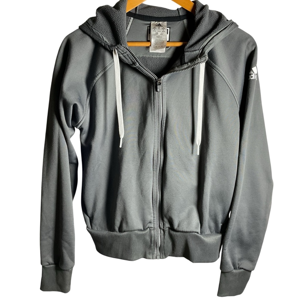 Adidas Heather Gray Fleece Jacket Hoodie Sz M Cozy Hooded Full Zip